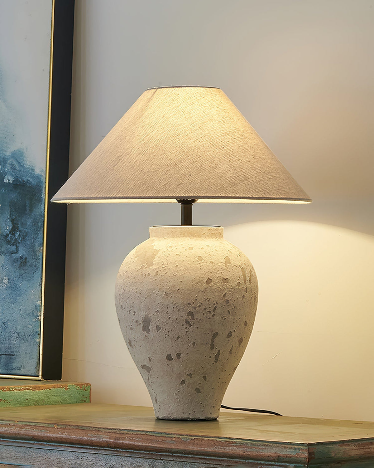 Solix Tischleuchte aus Keramik und Stoff in Beige