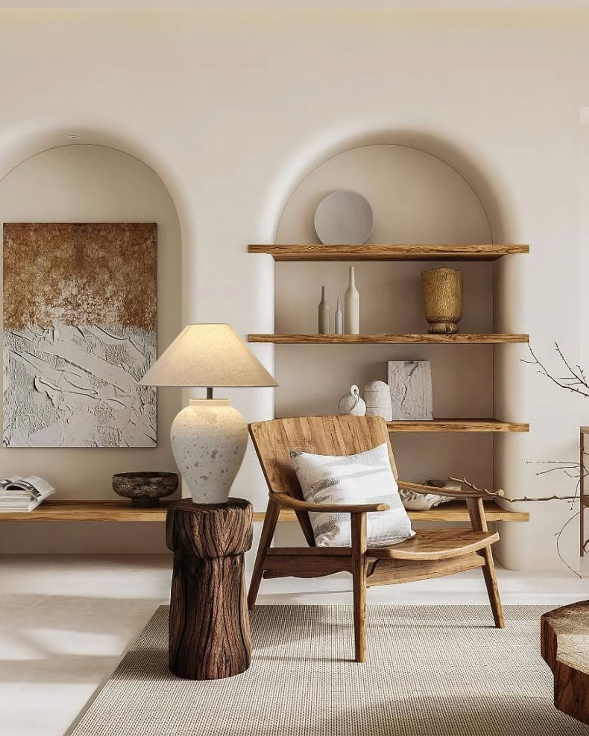 Solix Tischleuchte aus Keramik und Stoff in Beige