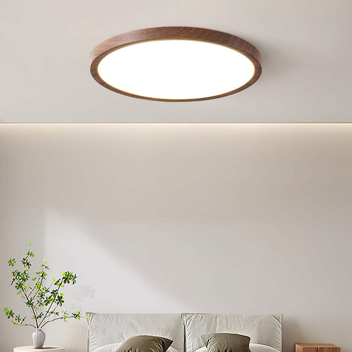 Rocor Deckenleuchte Acryl Dünn Rund Walnuss-Look Minimalistisch