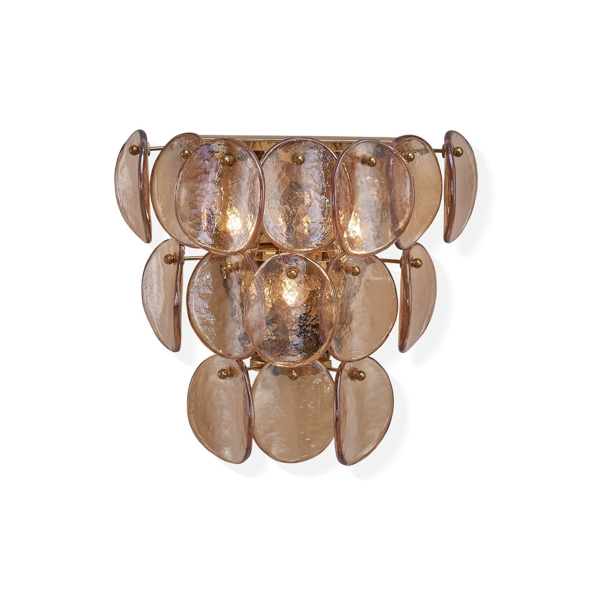 Velearia Wandleuchte aus Bernsteinfarbenem Milchglas mit Fischschuppen-Design in Messing