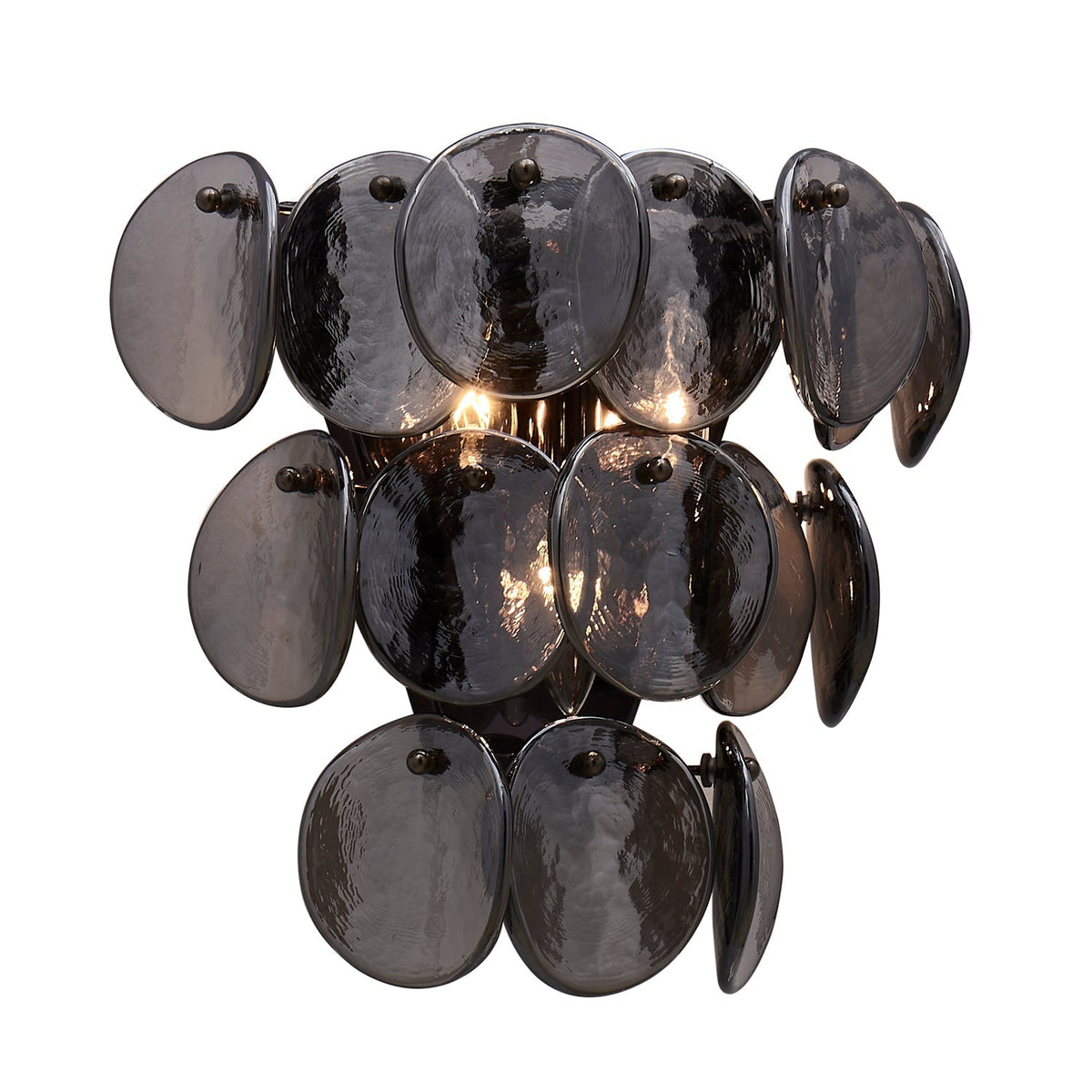 Velearia Wandleuchte aus Bernsteinfarbenem Milchglas mit Fischschuppen-Design in Messing