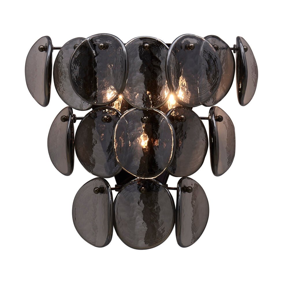 Velearia Wandleuchte aus Bernsteinfarbenem Milchglas mit Fischschuppen-Design in Messing