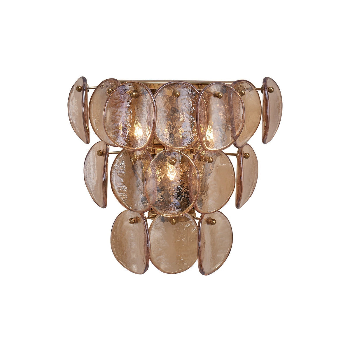 Velearia Wandleuchte aus Bernsteinfarbenem Milchglas mit Fischschuppen-Design in Messing