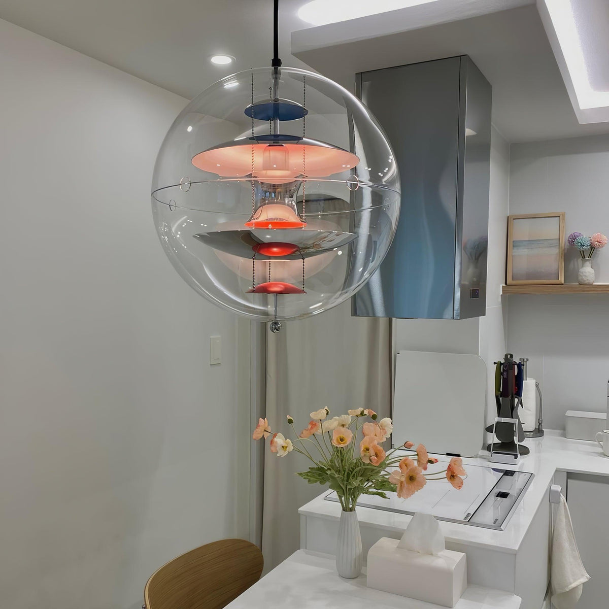 Pendelleuchte Floating Geometrische Schichten Klar Kugel Futuristisch modern