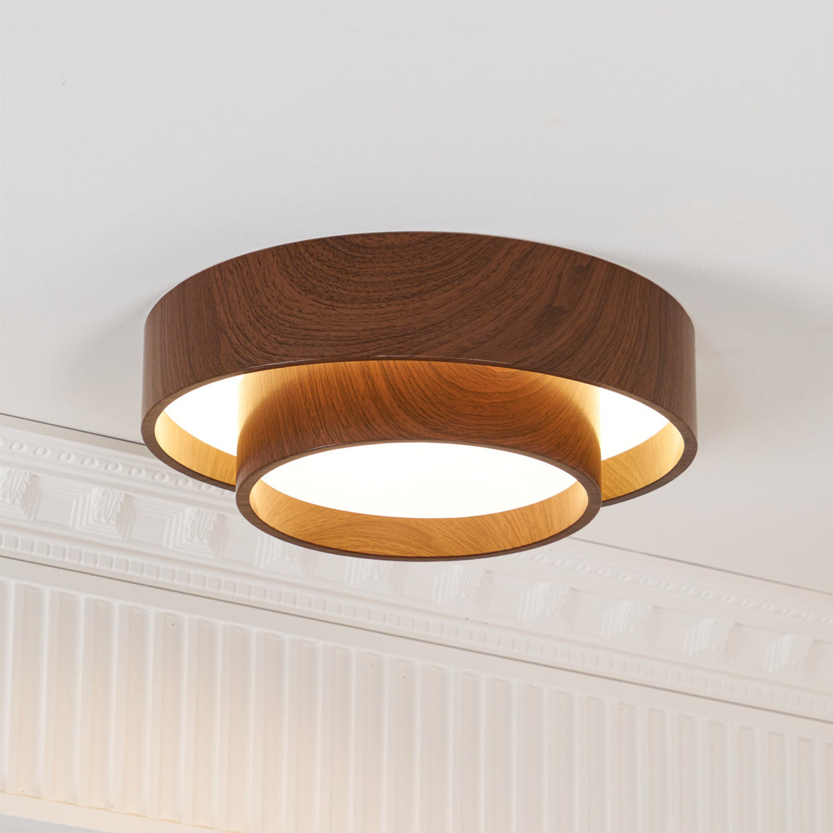 Wavin Deckenleuchte mit Doppelring in Nussbaumfarbe