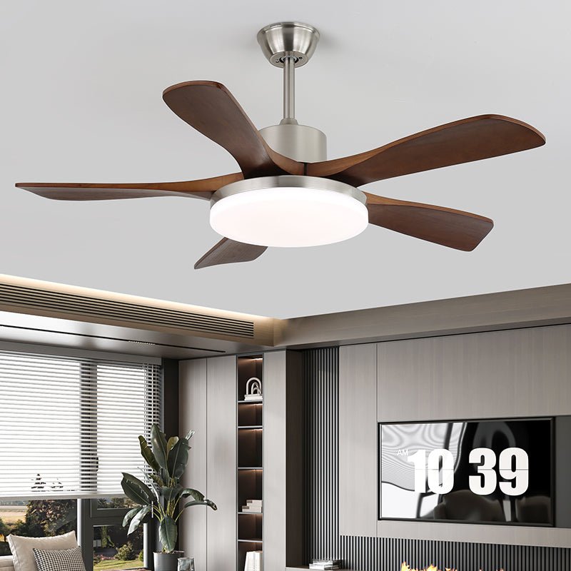 Elveora Deckenventilator mit Beleuchtung aus Messing und Holz