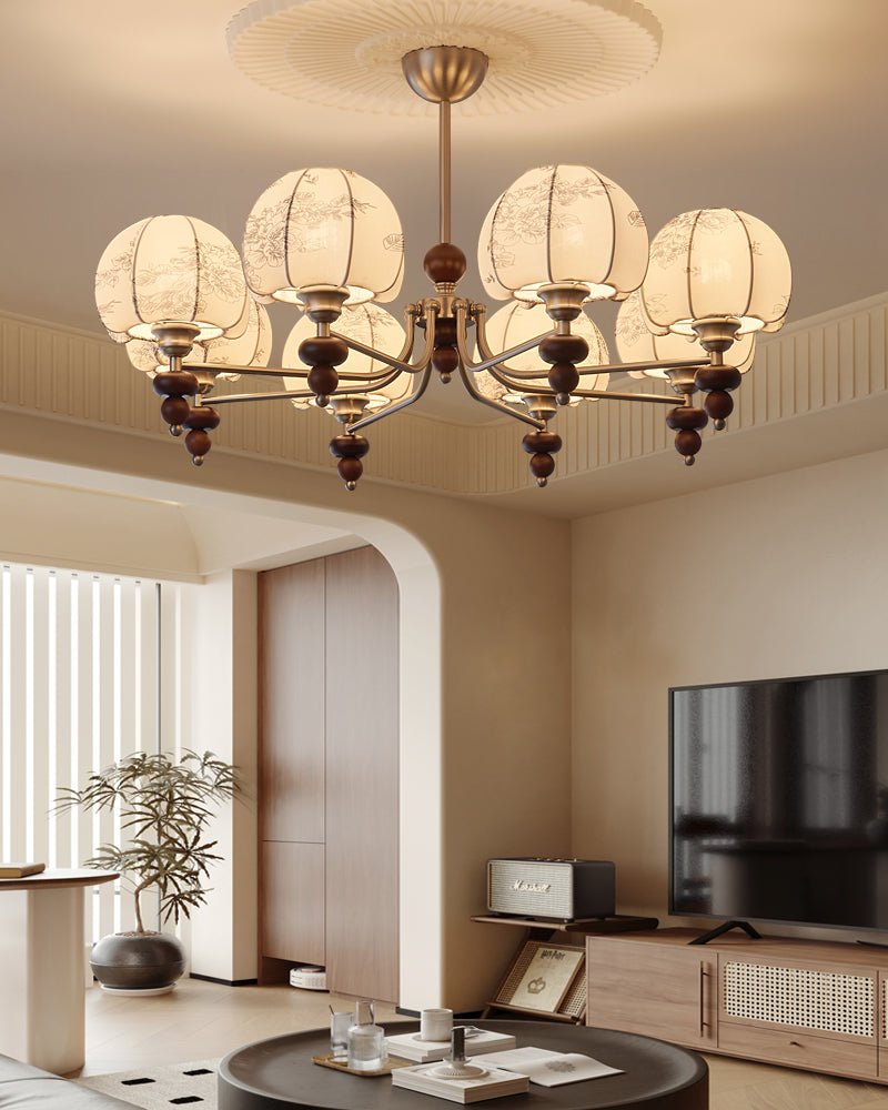 Comirisra Kronleuchter aus Stoff im traditionellen Petal-Design mit Holz