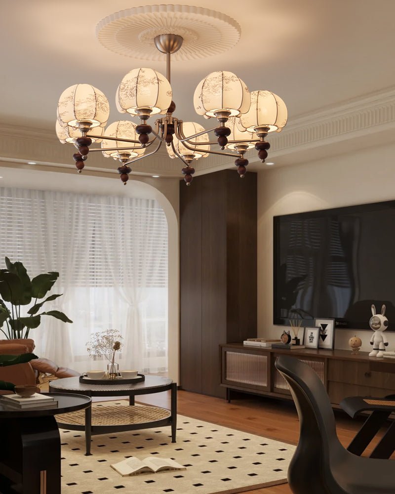 Comirisra Kronleuchter aus Stoff im traditionellen Petal-Design mit Holz