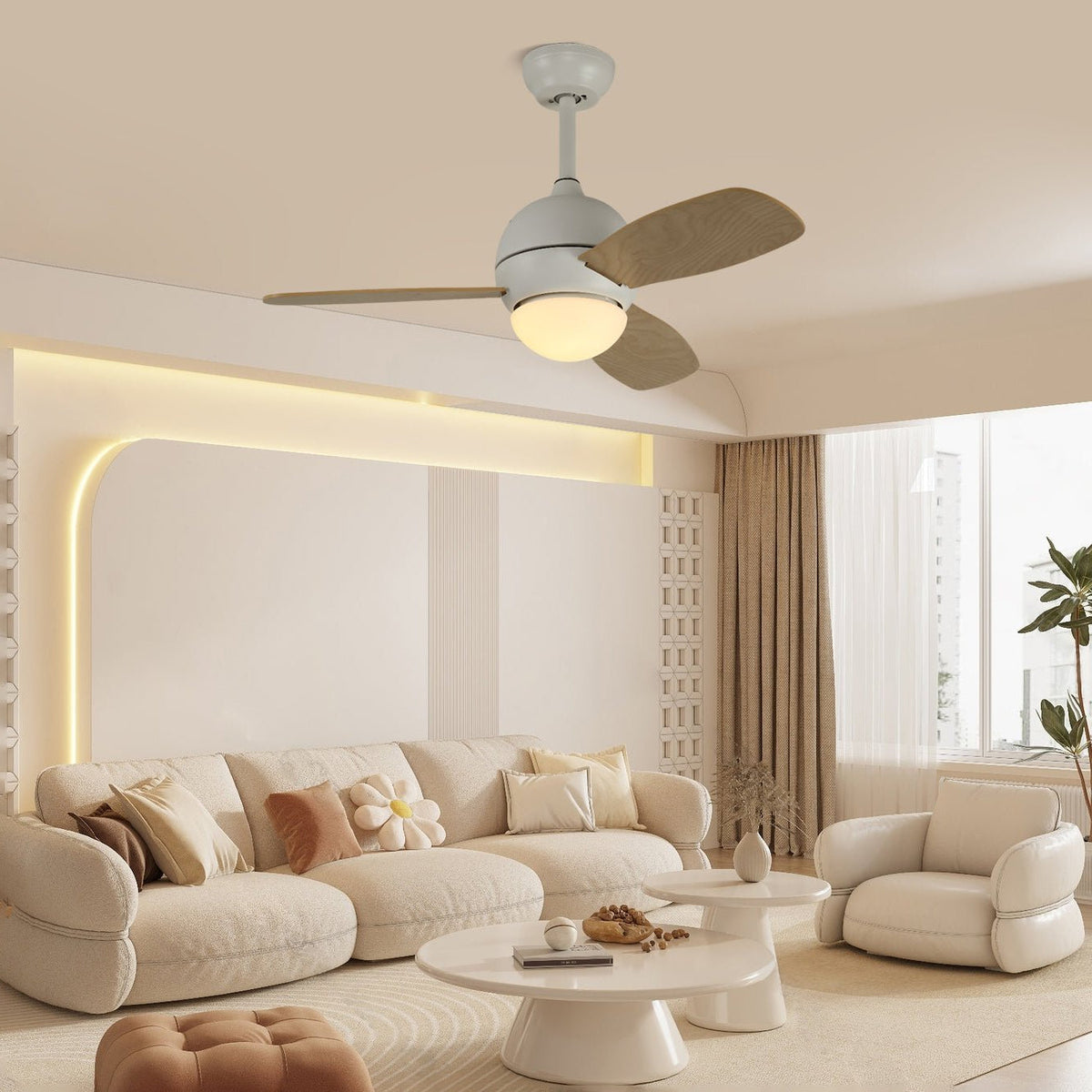 Vevo minimalistisch Weiß Holz Deckenventilator mit Beleuchtung