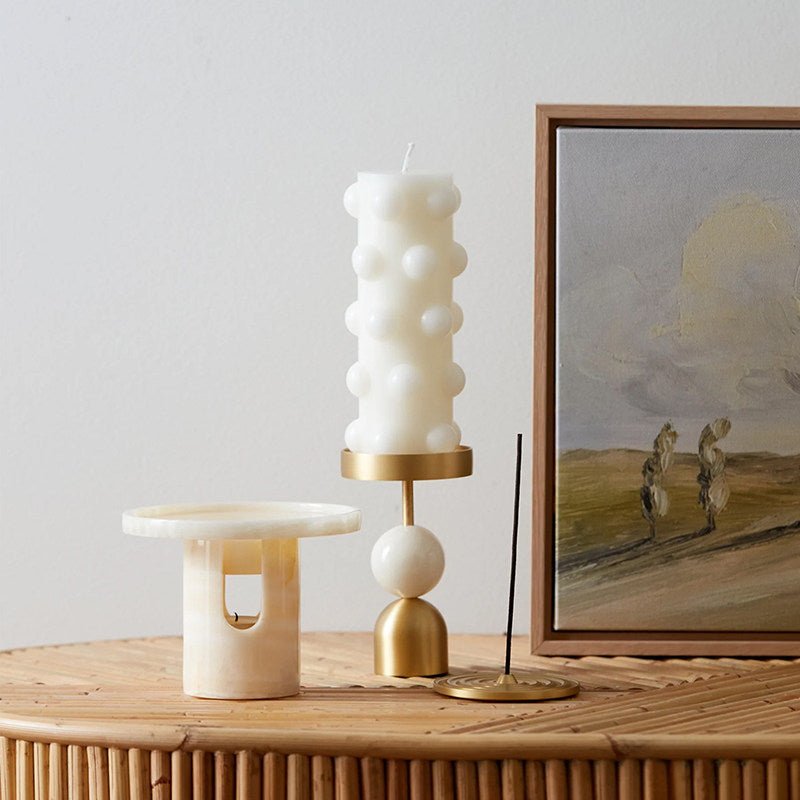 Fuldo Verdant Sphere Candle Holder gebürstetes Messing Akzent Mid-Century-Stil