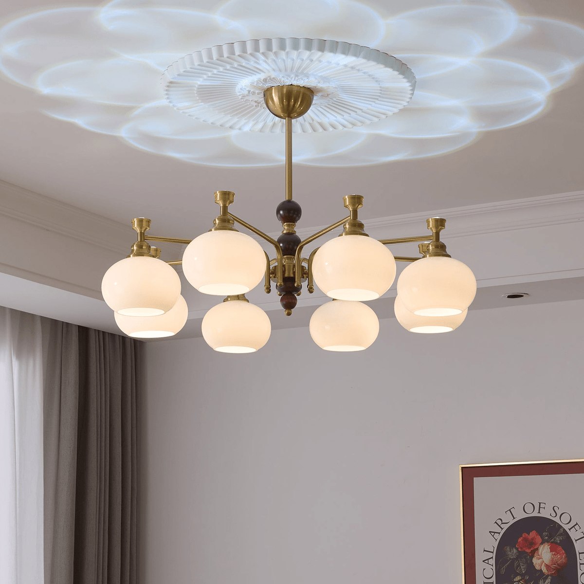 Aursolos Kronleuchter aus Holz und Glas im traditionellen Stil