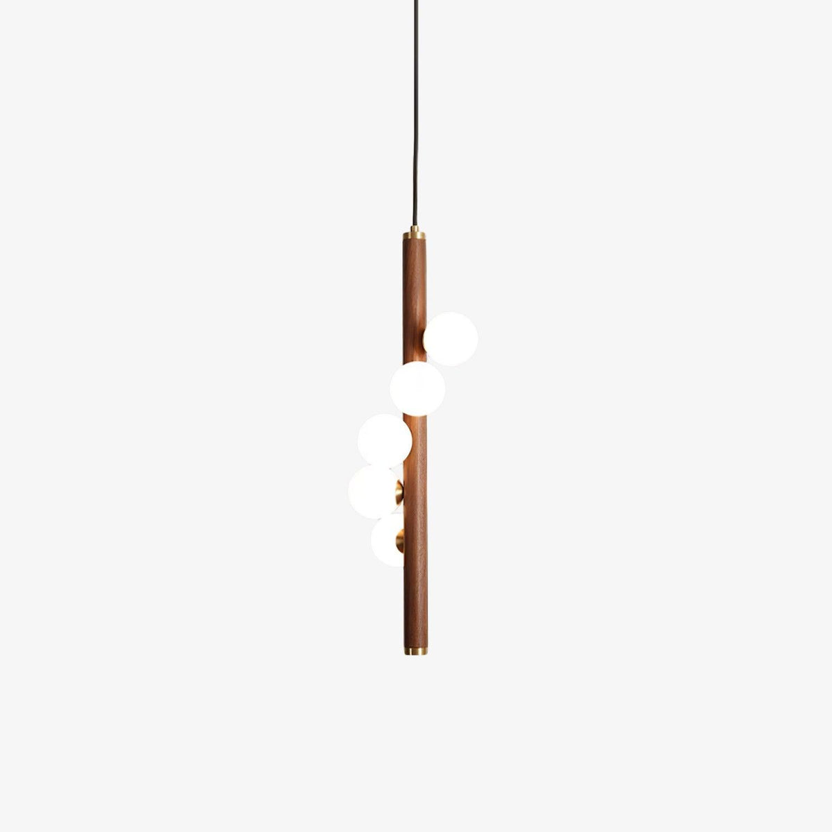 Rinenena Pendelleuchte aus Holz mit Glaskugeln linear