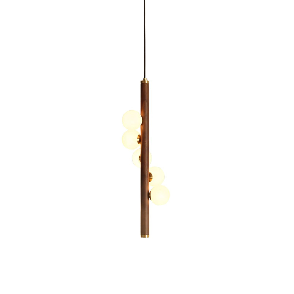 Rinenena Pendelleuchte aus Holz mit Glaskugeln linear