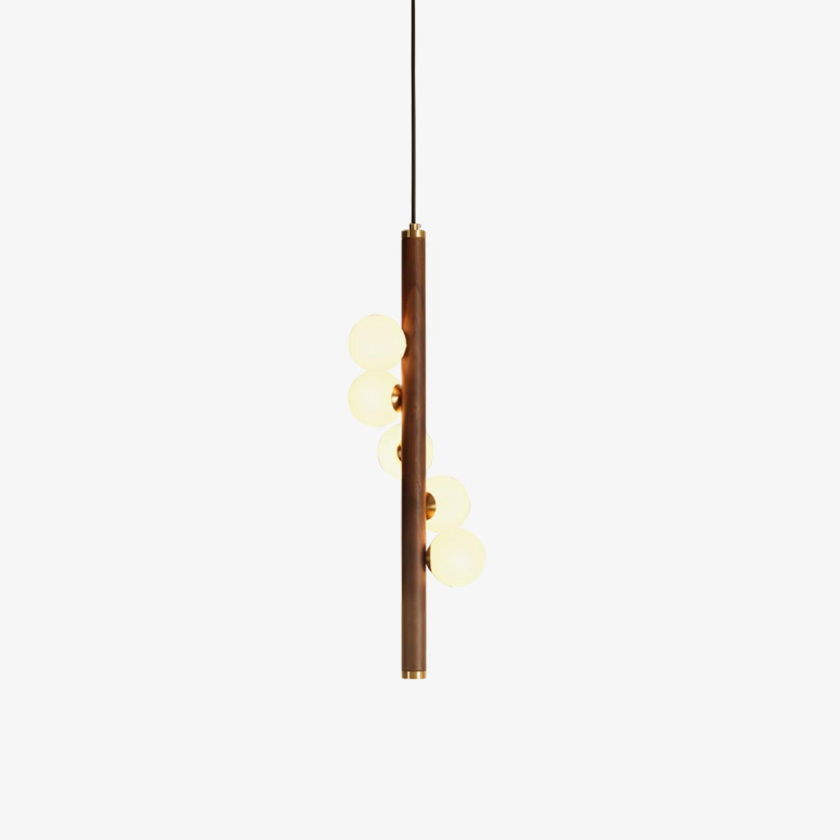 Rinenena Pendelleuchte aus Holz mit Glaskugeln linear
