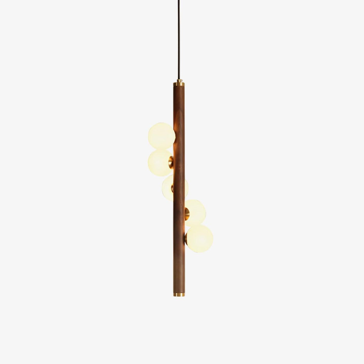 Rinenena Pendelleuchte aus Holz mit Glaskugeln linear