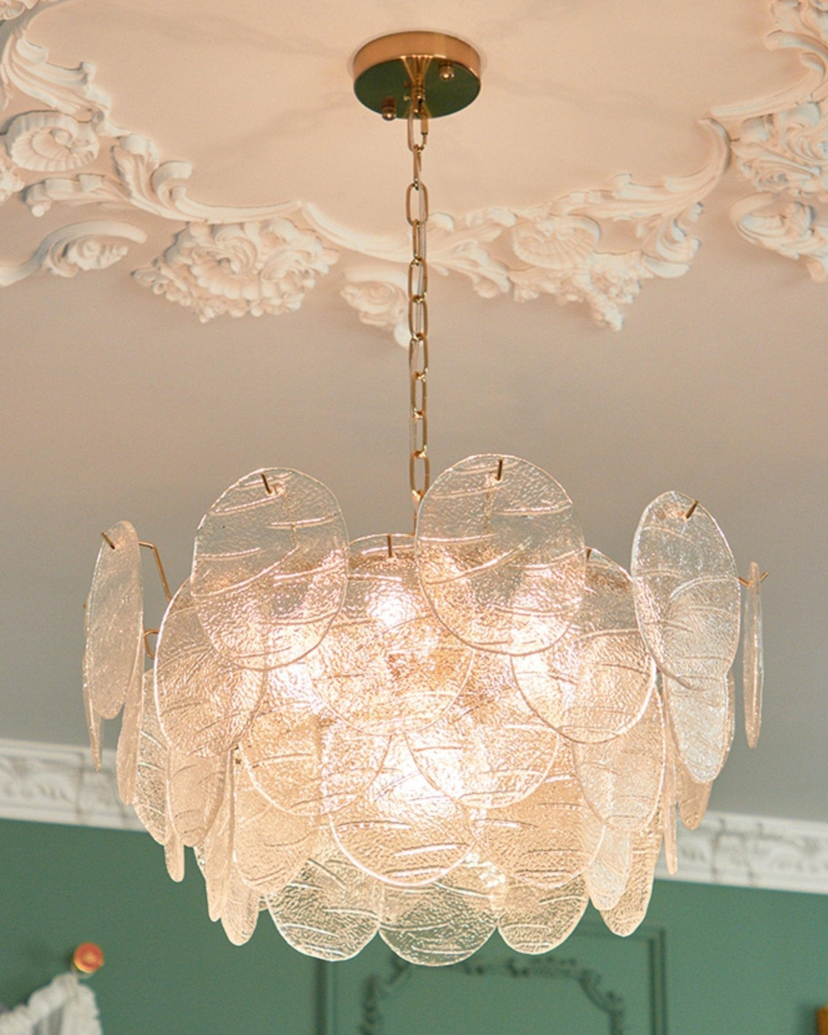 Leaf Kronleuchter aus Vintage-Glas