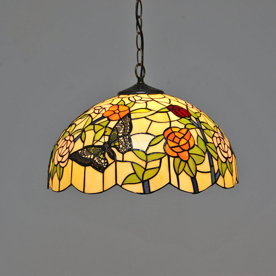 Arisha Vintage farbig Schmetterling Rosa Pendelleuchte Glas Flur