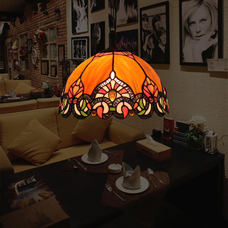 Arisha Vintage Dom Pendelleuchte Orange Buntglas Wohnzimmer