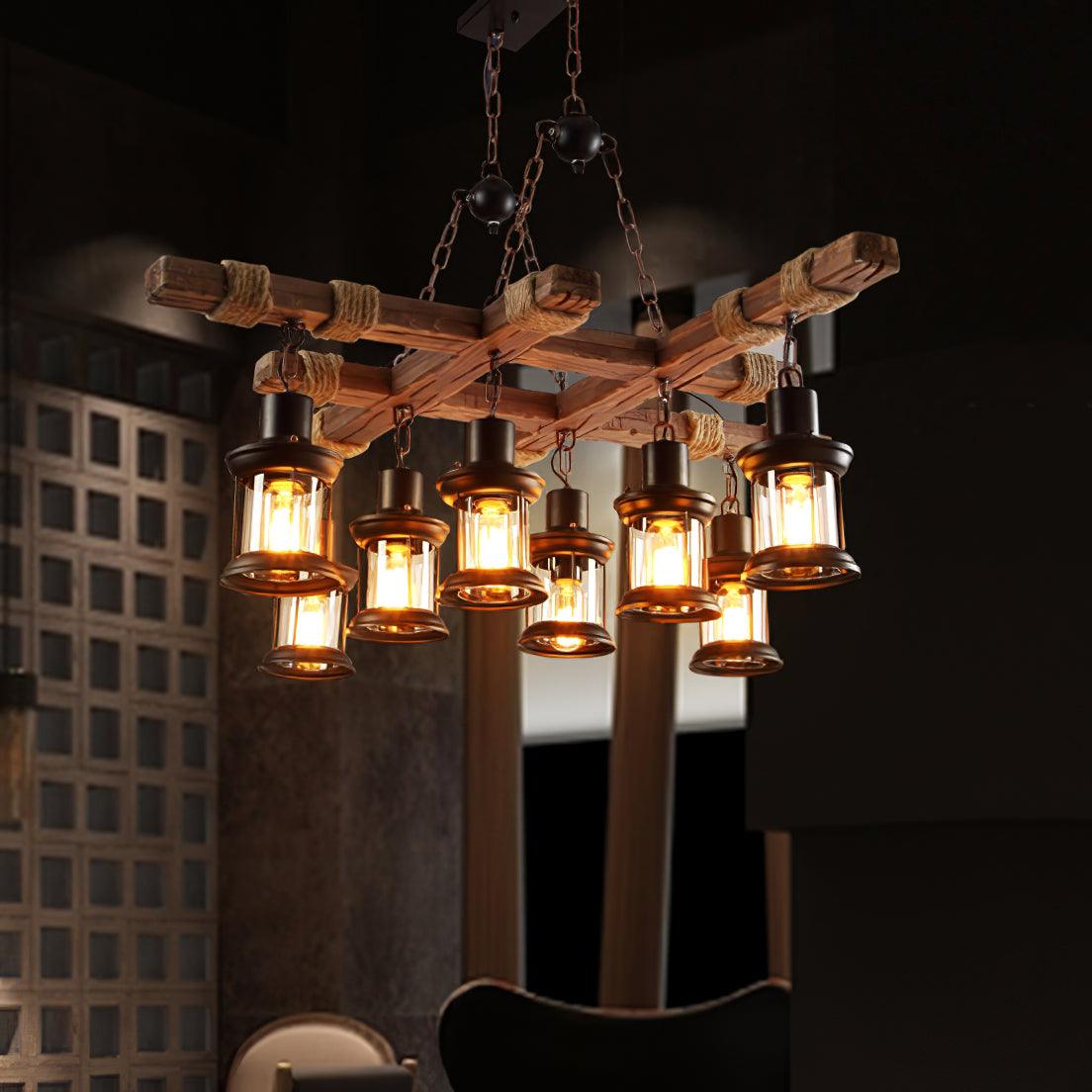 Rinoella Kronleuchter Vintage Holz Glas Retro
