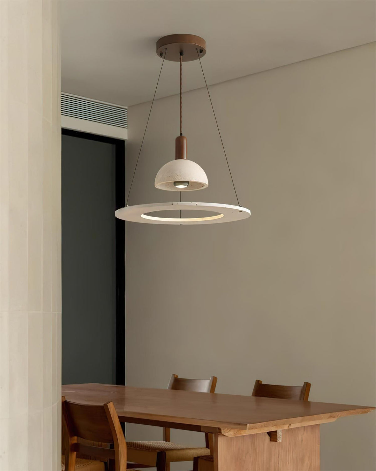 Valenise Pendelleuchte aus Travertin mit Kuppel und Ring