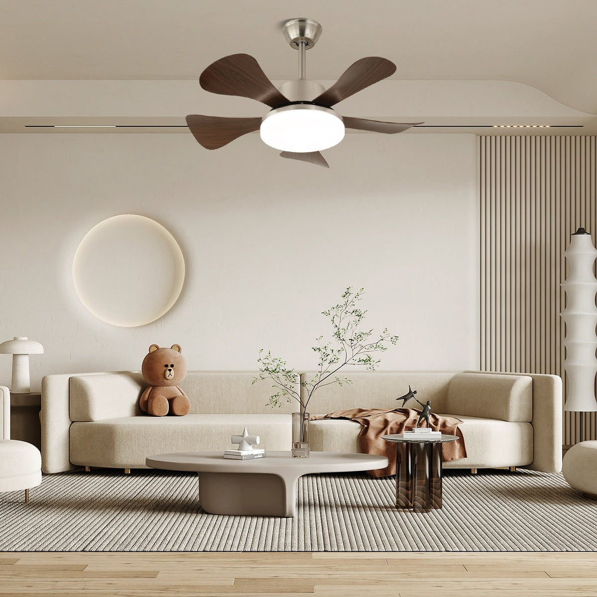 Aldeelle Moderner Deckenventilator mit Beleuchtung aus Holz-Holz