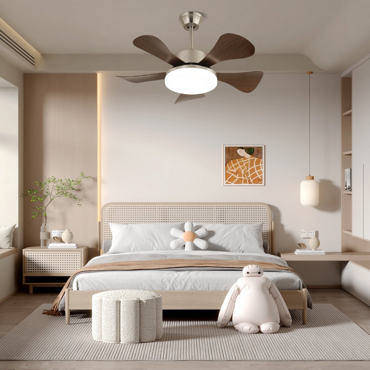 Aldeelle Moderner Deckenventilator mit Beleuchtung aus Holz-Holz