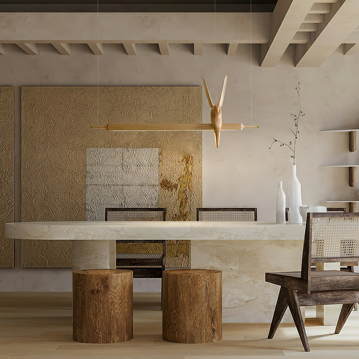 Varinisra Pendelleuchte aus Holz mit skulpturalem Design