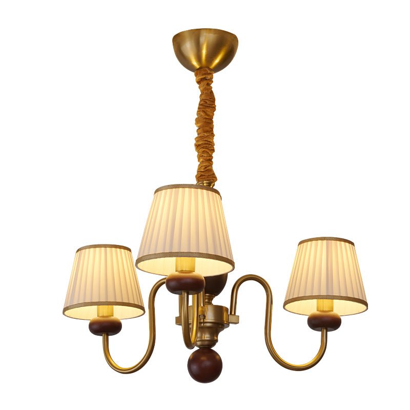 Erthaos Kronleuchter aus Holz mit Stoff-Lampenschirm im traditionellen Stil