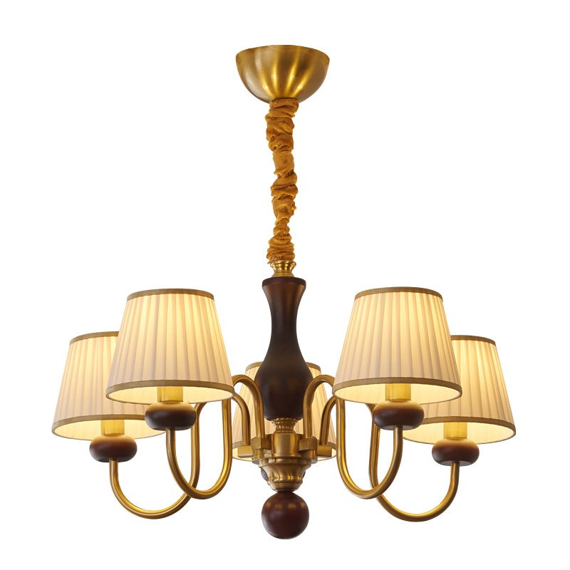 Erthaos Kronleuchter aus Holz mit Stoff-Lampenschirm im traditionellen Stil