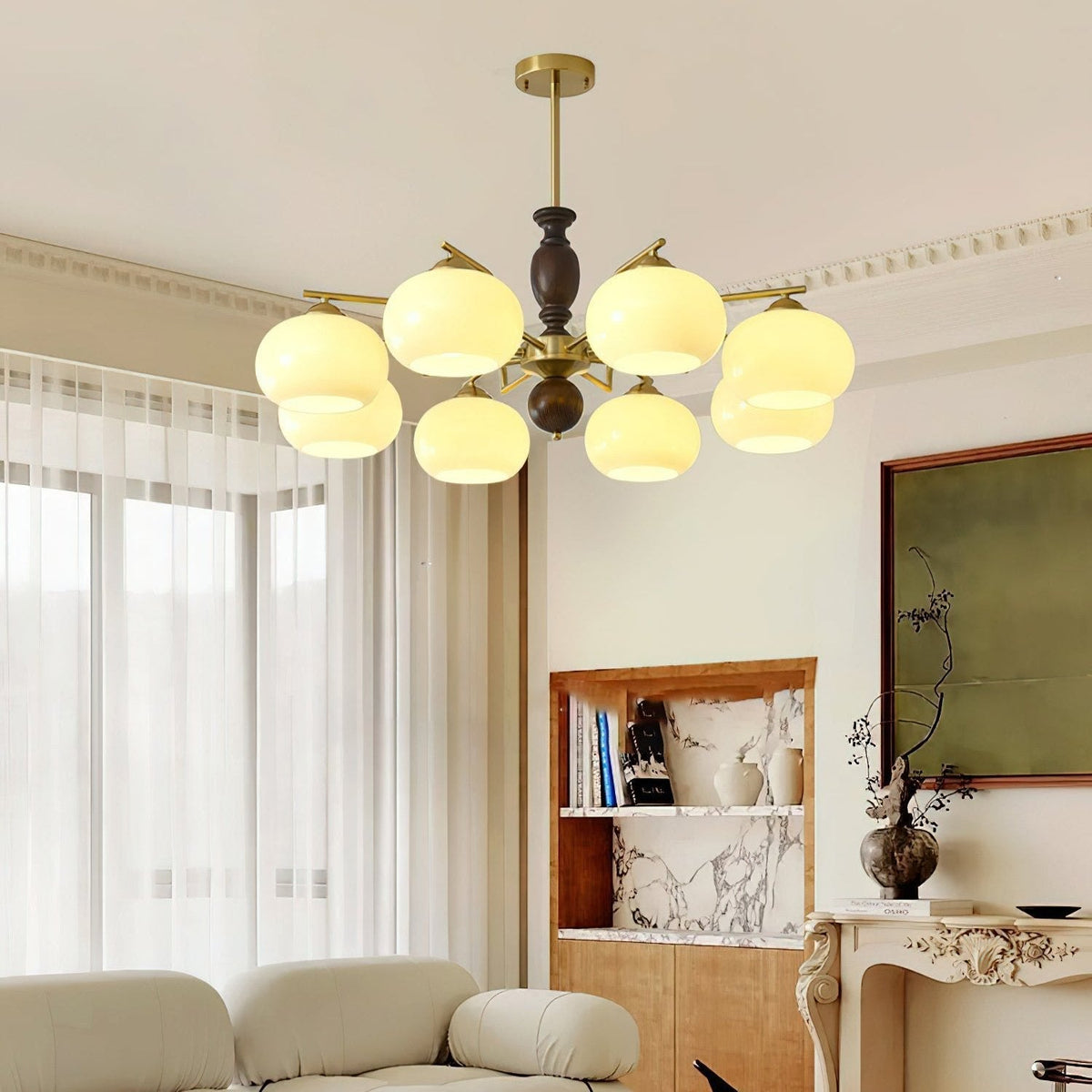 Elverora Kronleuchter aus Walnuss in Beige & Walnussfarbe