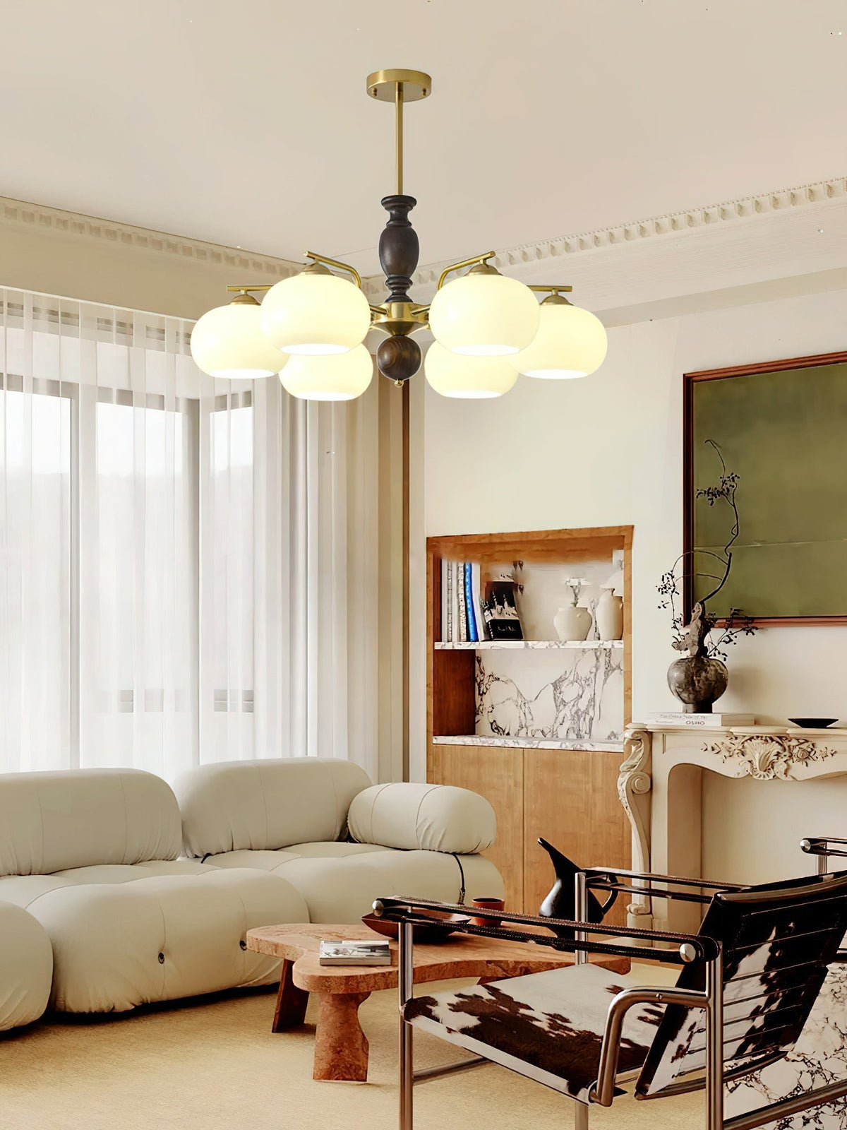 Elverora Kronleuchter aus Walnuss in Beige & Walnussfarbe