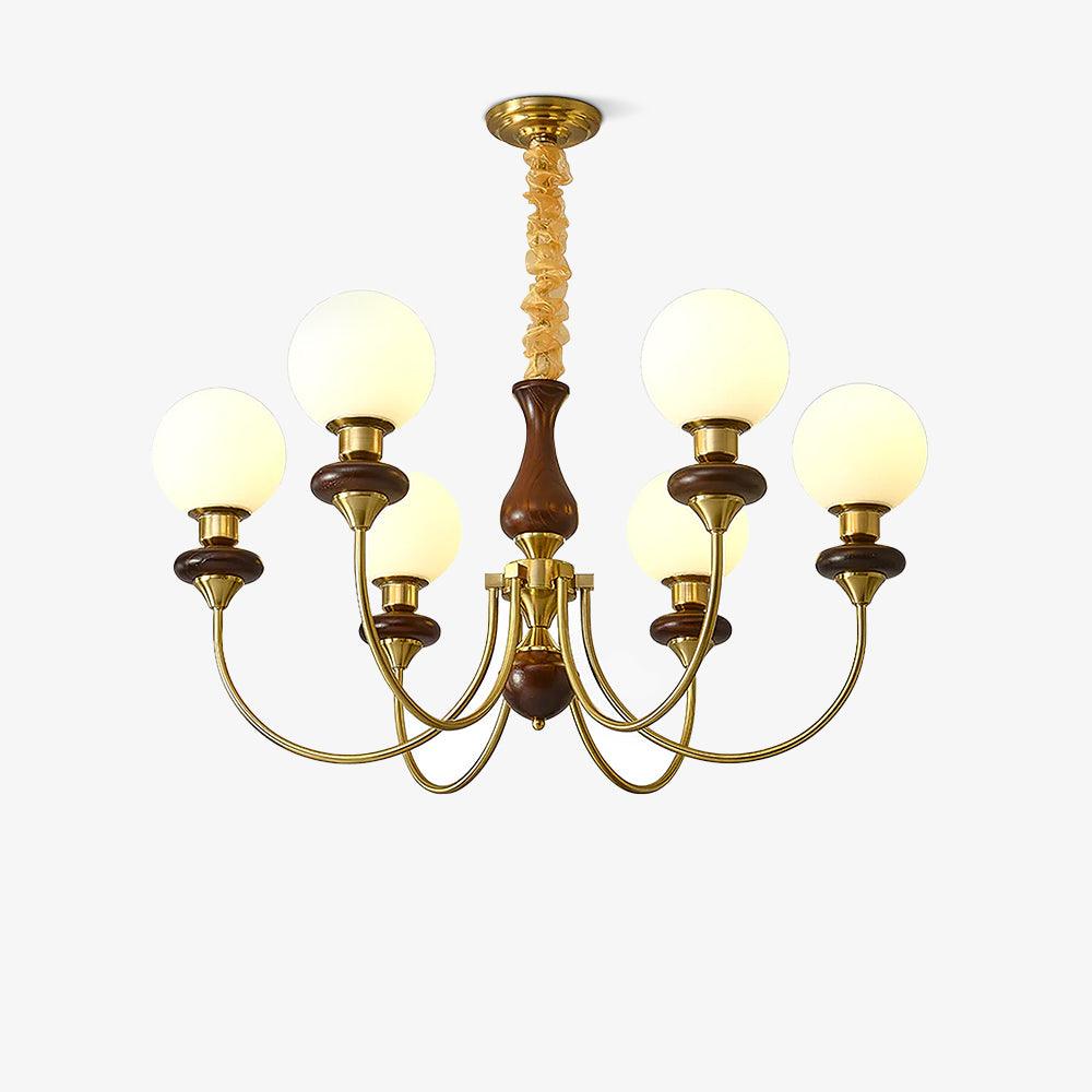 Rinoelle Kronleuchter Retro Messing Walnuss Glas