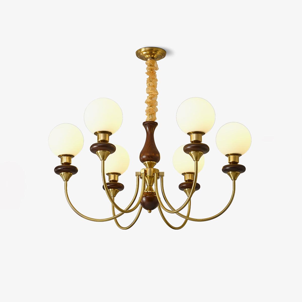 Rinoelle Kronleuchter Retro Messing Walnuss Glas