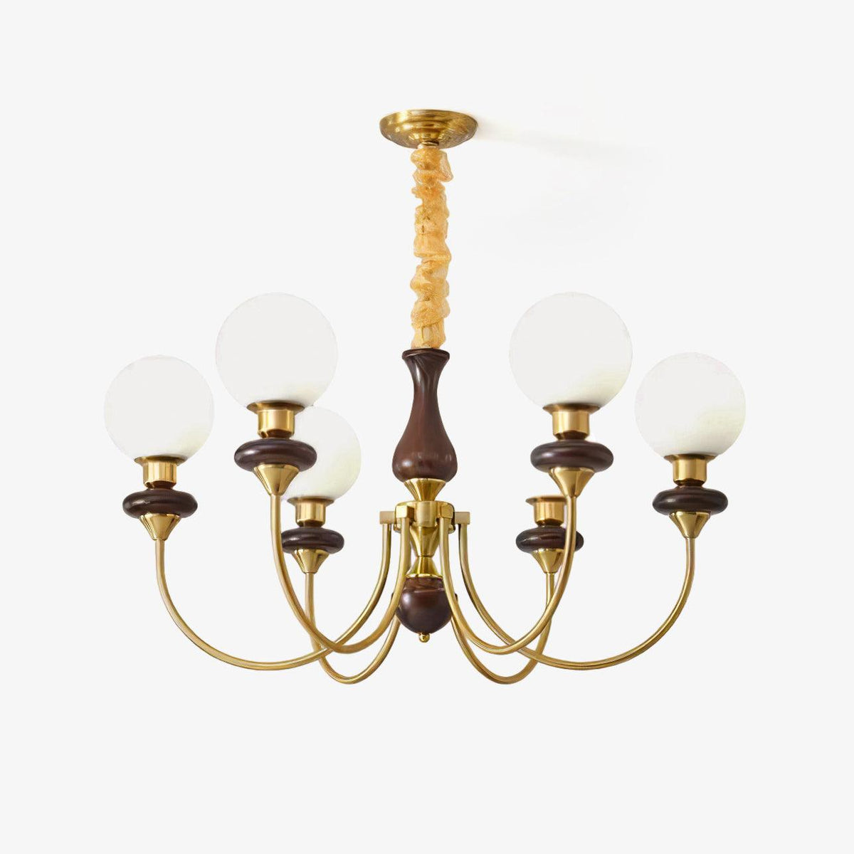 Rinoelle Kronleuchter Retro Messing Walnuss Glas