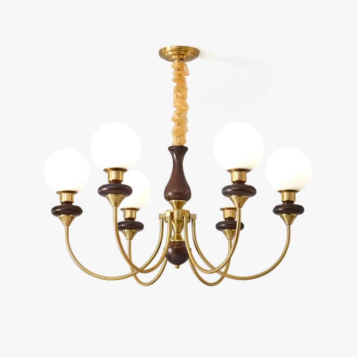 Rinoelle Kronleuchter Retro Messing Walnuss Glas