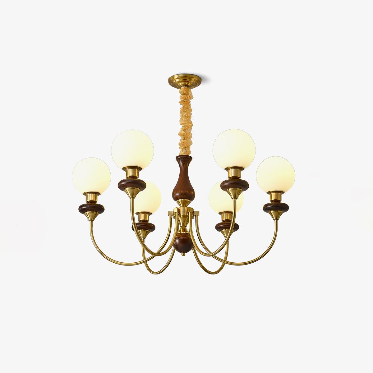 Rinoelle Kronleuchter Retro Messing Walnuss Glas