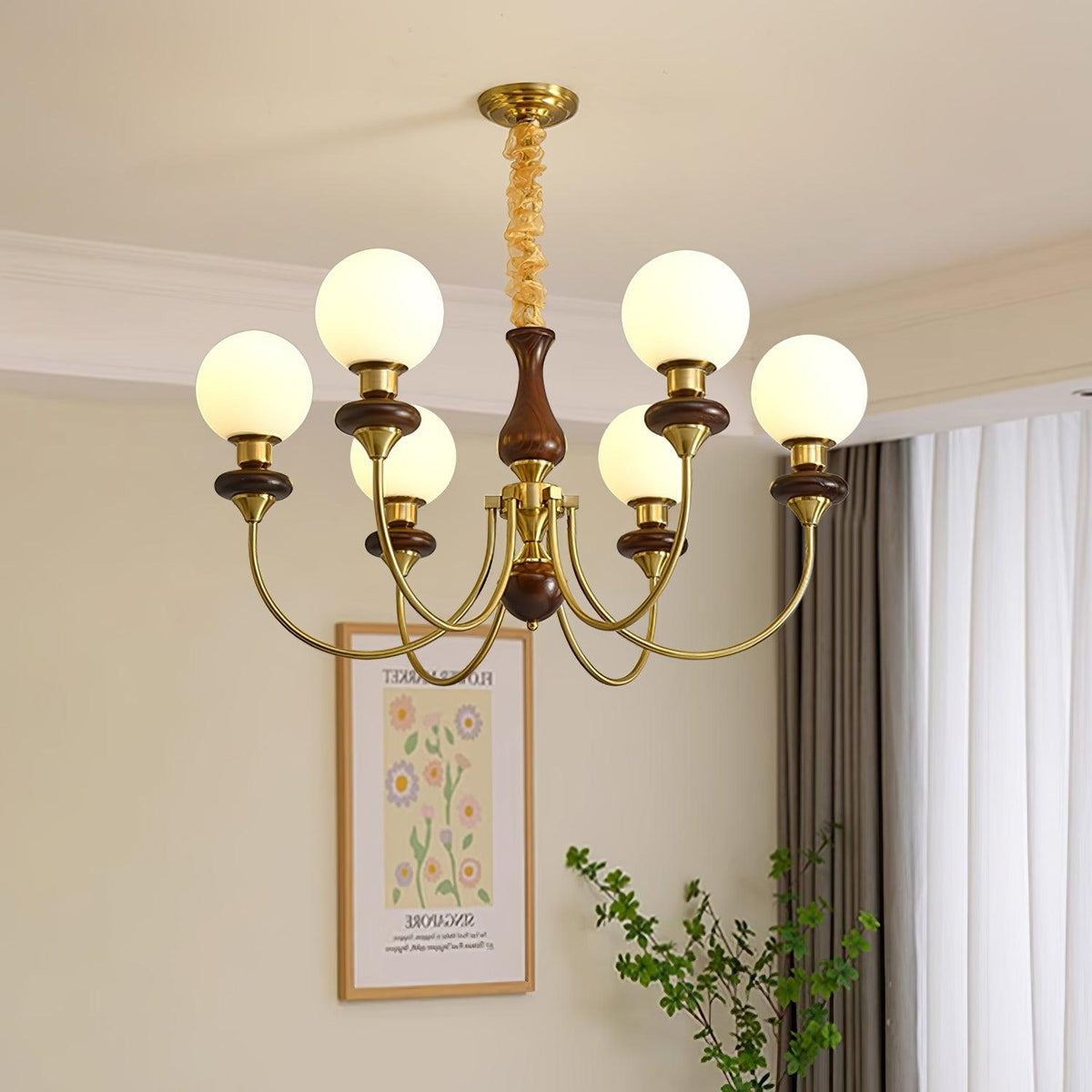 Rinoelle Kronleuchter Retro Messing Walnuss Glas