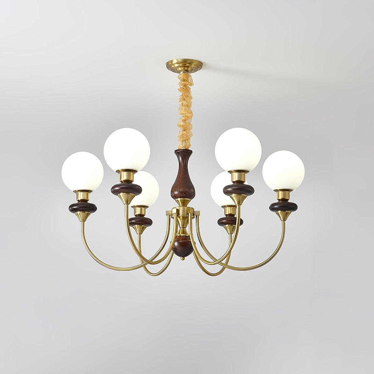 Rinoelle Kronleuchter Retro Messing Walnuss Glas