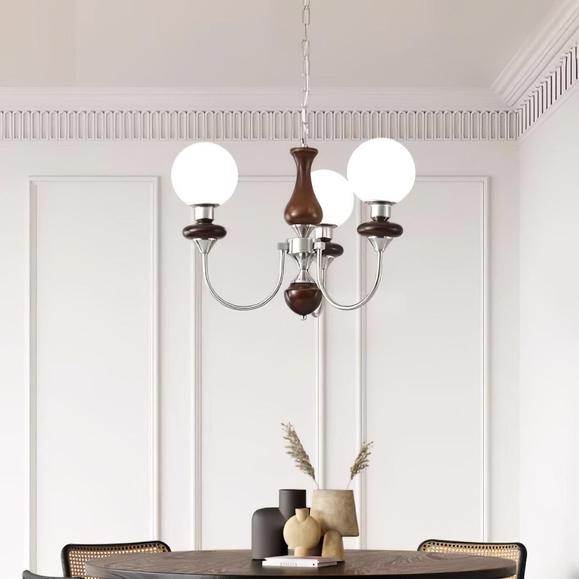 Rinoelle Kronleuchter Retro Messing Walnuss Glas