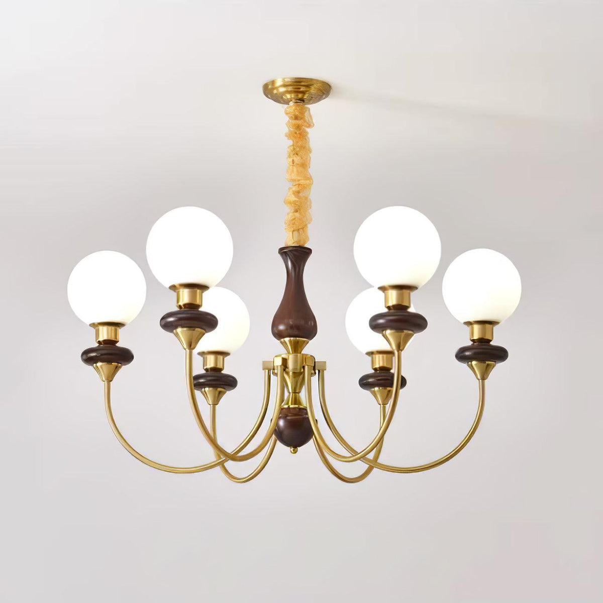 Rinoelle Kronleuchter Retro Messing Walnuss Glas