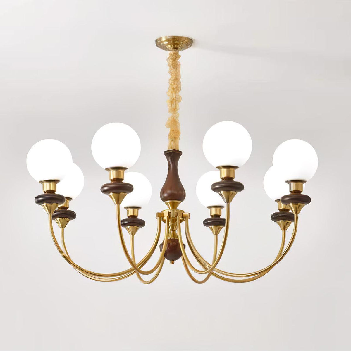 Rinoelle Kronleuchter Retro Messing Walnuss Glas