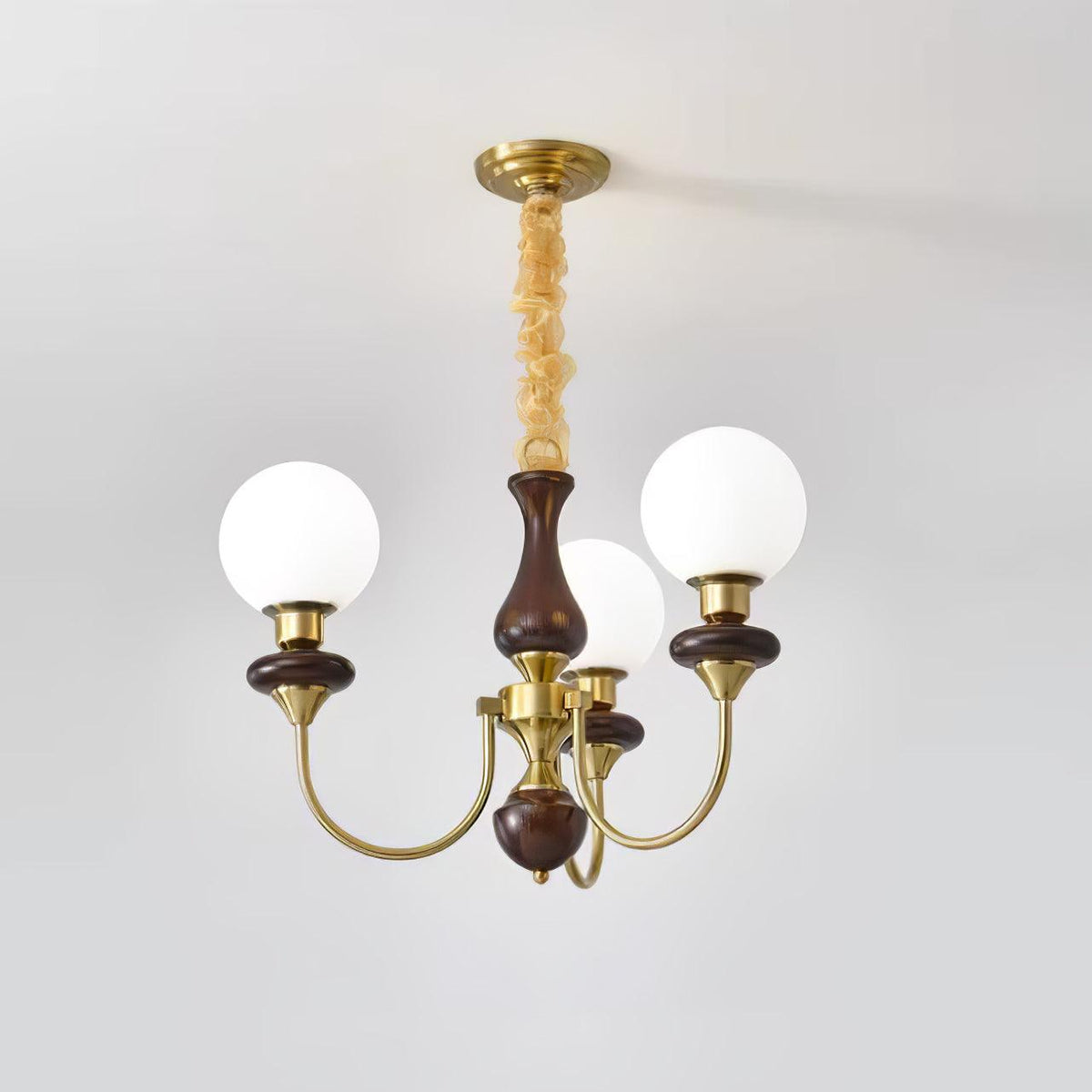 Rinoelle Kronleuchter Retro Messing Walnuss Glas
