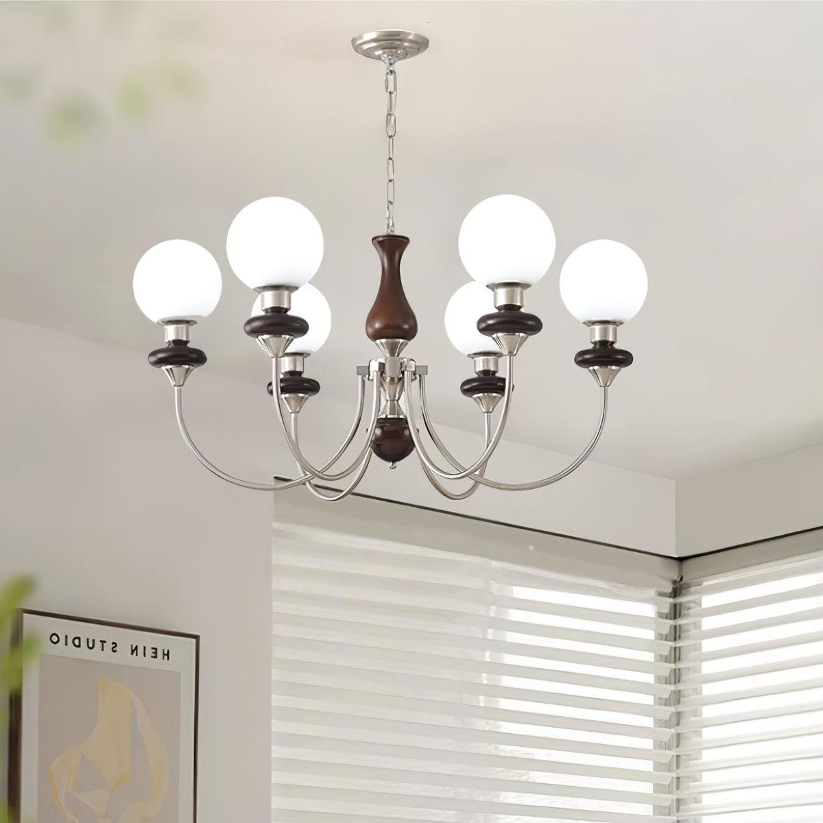 Rinoelle Kronleuchter Retro Messing Walnuss Glas