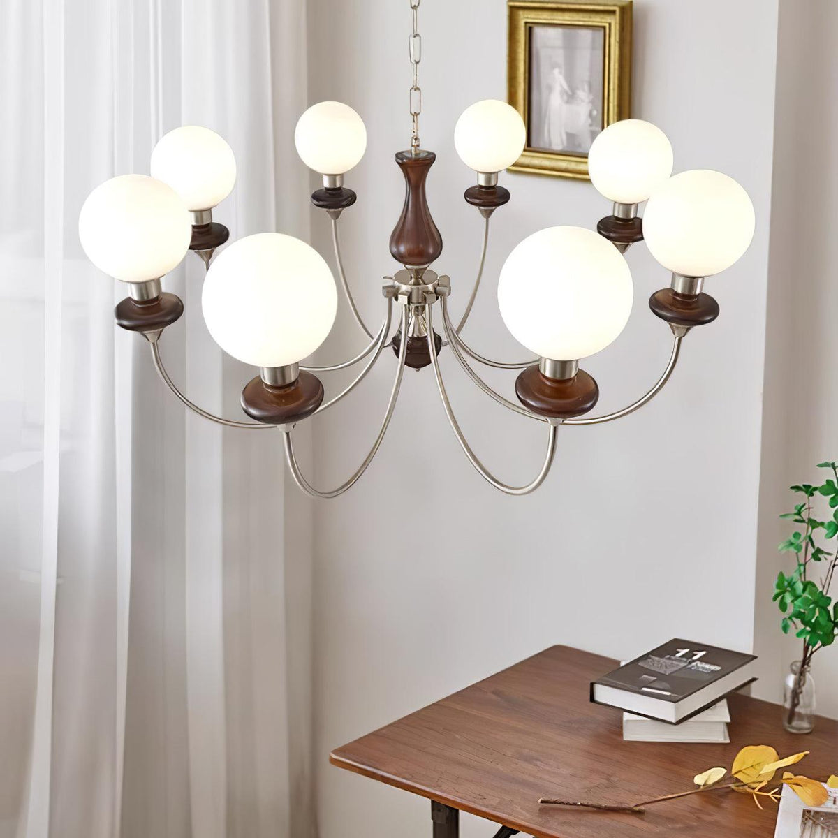Rinoelle Kronleuchter Retro Messing Walnuss Glas