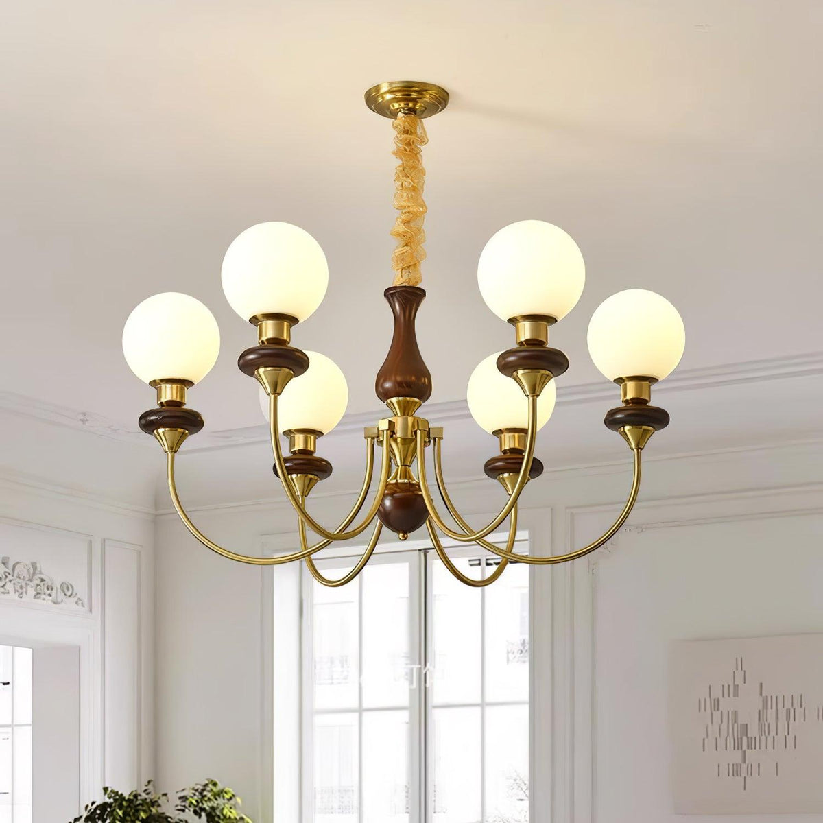 Rinoelle Kronleuchter Retro Messing Walnuss Glas