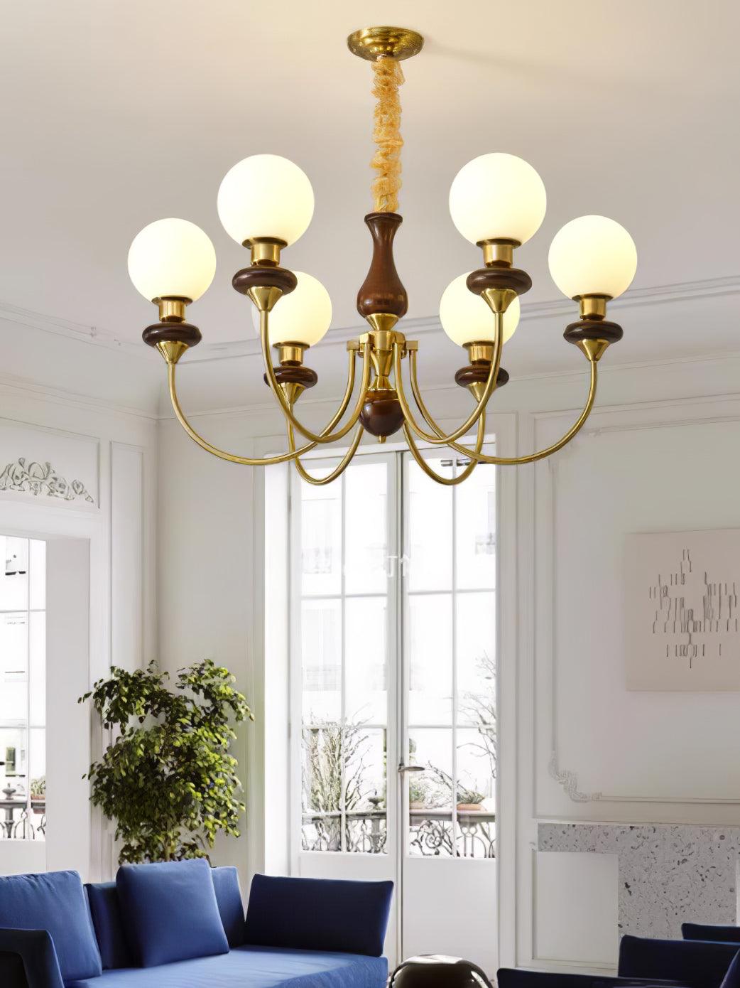 Rinoelle Kronleuchter Retro Messing Walnuss Glas