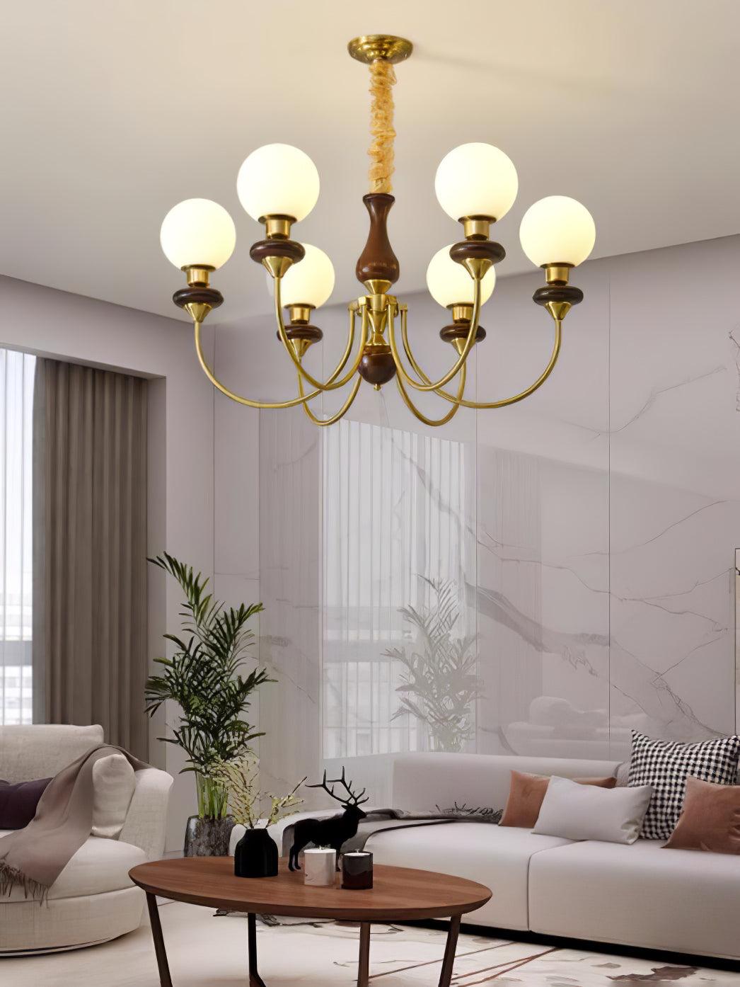 Rinoelle Kronleuchter Retro Messing Walnuss Glas