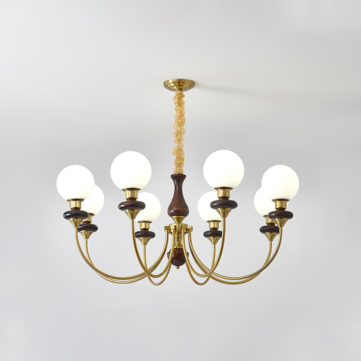 Rinoelle Kronleuchter Retro Messing Walnuss Glas