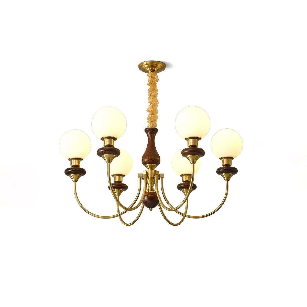 Rinoelle Kronleuchter Retro Messing Walnuss Glas