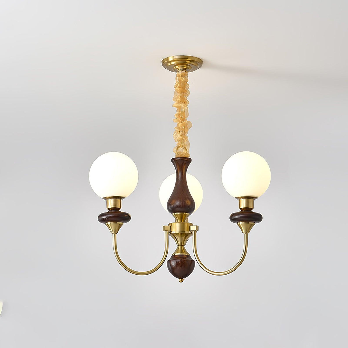 Rinoelle Kronleuchter Retro Messing Walnuss Glas
